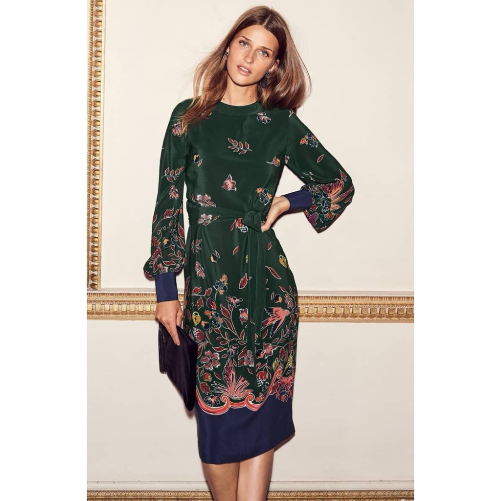 Boden Green Floral Long Sleeve Dress